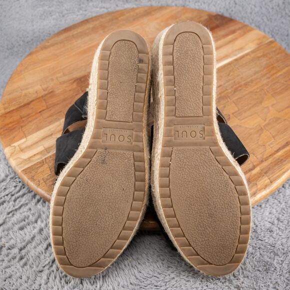 Soul Naturalizer Oshay Wedge Size 9 Black Leather Espadrille Sandal - Picture 8 of 8